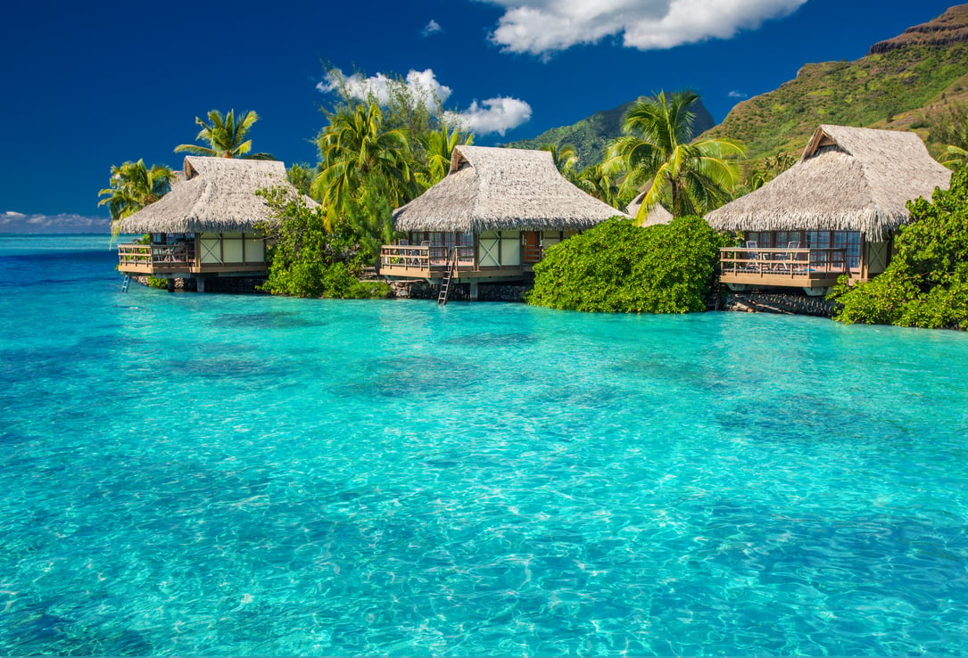 Overwater villas in lagoon of Moorea Island